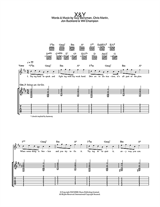 Preview Coldplay X&Y Pop sheet music, notes and chords for Guitar Tab, SKU: 32267 sheet music, piano notes, chords, guitar tabs, score, transpose, transcribe, how to play, guide, download, learn, tutorial, progression, song, artist, awards, billboard, mtv, vh1, tour, single, album, release
