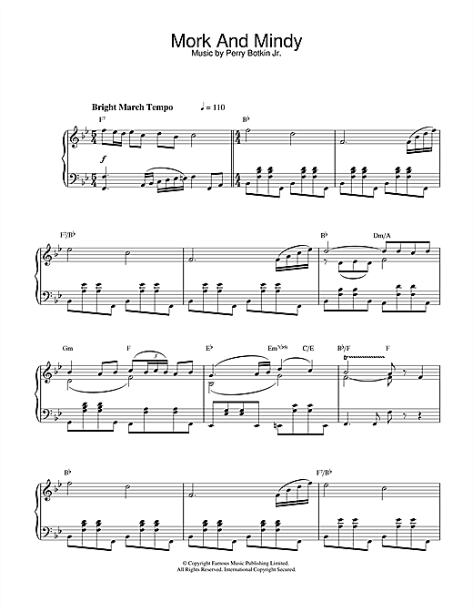 Preview Perry Botkin Jr. Mork And Mindy Film and TV sheet music, notes and chords for Piano, SKU: 32271 sheet music, piano notes, chords, guitar tabs, score, transpose, transcribe, how to play, guide, download, learn, tutorial, progression, song, artist, awards, billboard, mtv, vh1, tour, single, album, release