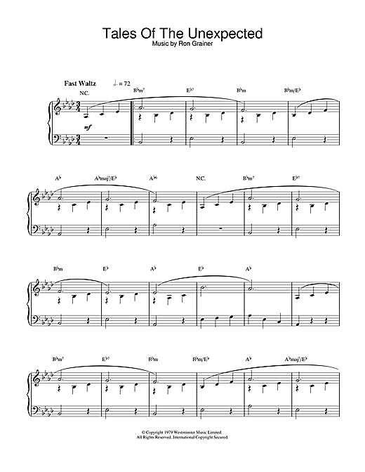 Preview Ron Grainer Theme from Tales Of The Unexpected Film and TV sheet music, notes and chords for Piano, SKU: 32292 sheet music, piano notes, chords, guitar tabs, score, transpose, transcribe, how to play, guide, download, learn, tutorial, progression, song, artist, awards, billboard, mtv, vh1, tour, single, album, release