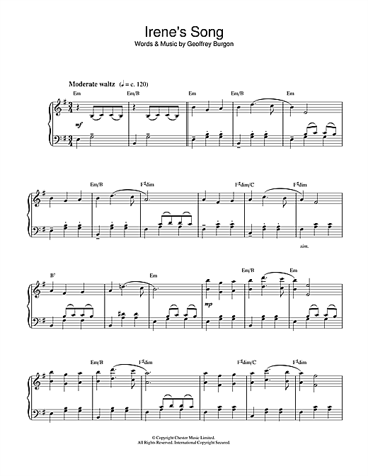 Preview Geoffrey Burgon Irene's Song (theme from The Forsyte Saga) Classical sheet music, notes and chords for Piano, SKU: 32294 sheet music, piano notes, chords, guitar tabs, score, transpose, transcribe, how to play, guide, download, learn, tutorial, progression, song, artist, awards, billboard, mtv, vh1, tour, single, album, release