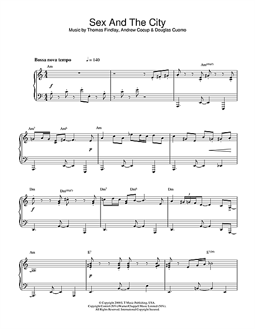 Preview Thomas Findlay Theme from Sex And The City Film and TV sheet music, notes and chords for Piano, SKU: 32296 sheet music, piano notes, chords, guitar tabs, score, transpose, transcribe, how to play, guide, download, learn, tutorial, progression, song, artist, awards, billboard, mtv, vh1, tour, single, album, release