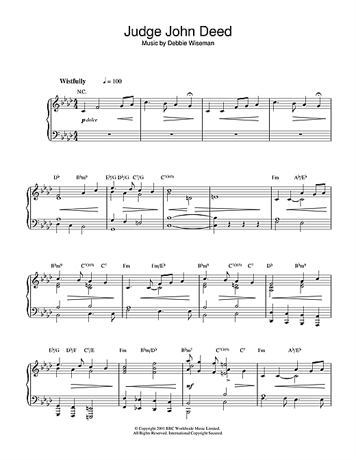 Preview Debbie Wiseman Judge John Deed Film and TV sheet music, notes and chords for Piano, SKU: 32303 sheet music, piano notes, chords, guitar tabs, score, transpose, transcribe, how to play, guide, download, learn, tutorial, progression, song, artist, awards, billboard, mtv, vh1, tour, single, album, release