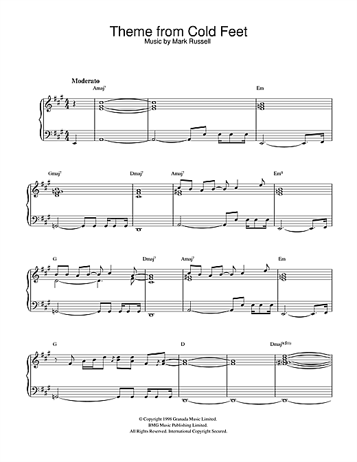 Preview Mark Russell Theme from Cold Feet Film and TV sheet music, notes and chords for Piano, SKU: 32306 sheet music, piano notes, chords, guitar tabs, score, transpose, transcribe, how to play, guide, download, learn, tutorial, progression, song, artist, awards, billboard, mtv, vh1, tour, single, album, release