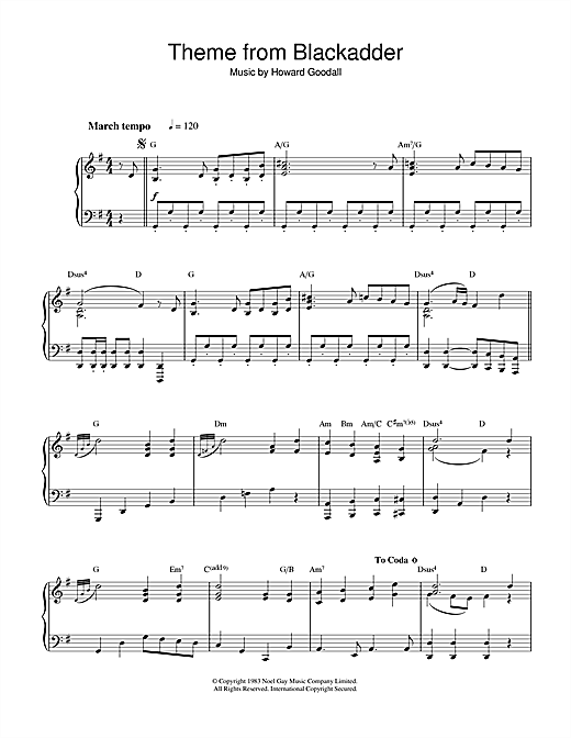 Preview Howard Goodall Theme from Blackadder Film and TV sheet music, notes and chords for Piano, SKU: 32312 sheet music, piano notes, chords, guitar tabs, score, transpose, transcribe, how to play, guide, download, learn, tutorial, progression, song, artist, awards, billboard, mtv, vh1, tour, single, album, release