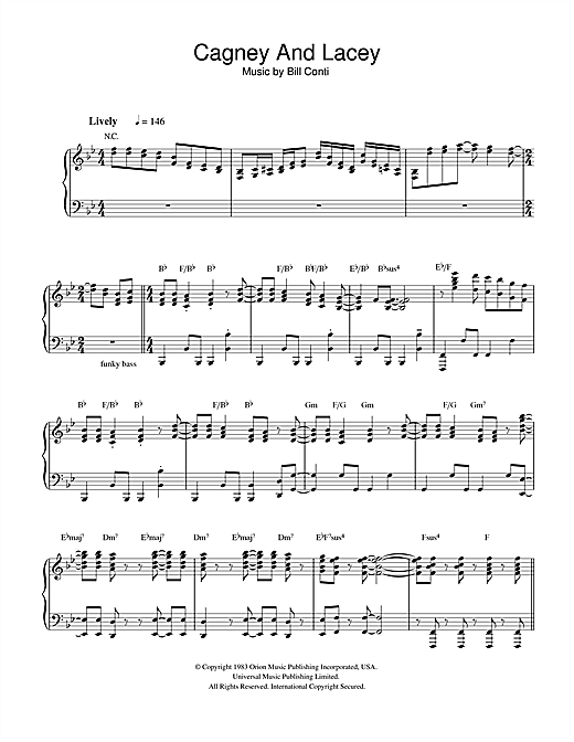 Preview Bill Conti Theme from Cagney And Lacey Film and TV sheet music, notes and chords for Piano, SKU: 32314 sheet music, piano notes, chords, guitar tabs, score, transpose, transcribe, how to play, guide, download, learn, tutorial, progression, song, artist, awards, billboard, mtv, vh1, tour, single, album, release