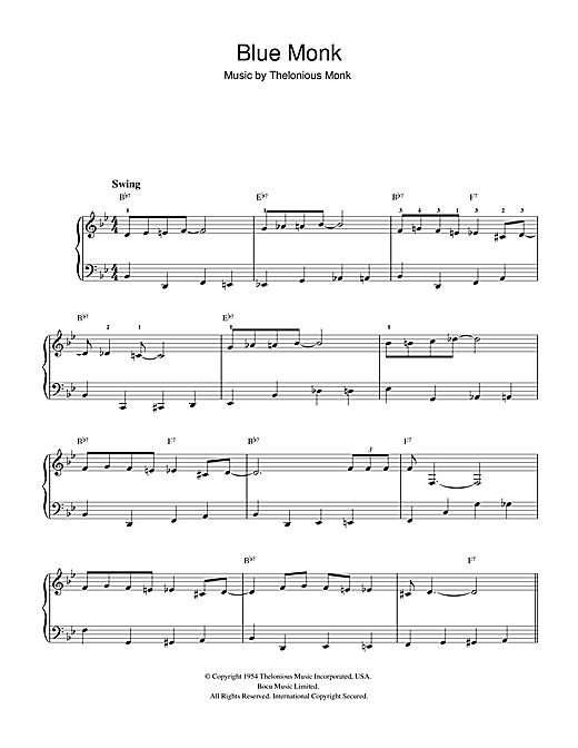 Preview Thelonious Monk Blue Monk Jazz sheet music, notes and chords for Beginner Piano, SKU: 32329 sheet music, piano notes, chords, guitar tabs, score, transpose, transcribe, how to play, guide, download, learn, tutorial, progression, song, artist, awards, billboard, mtv, vh1, tour, single, album, release