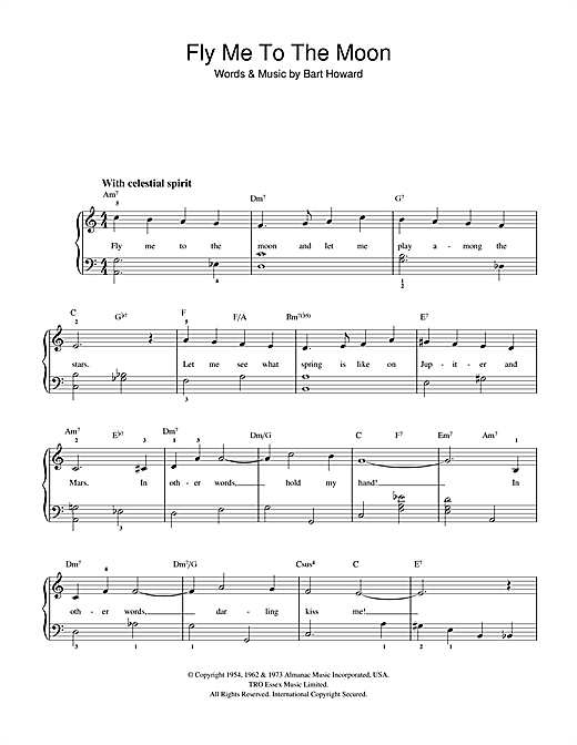 Preview Frank Sinatra Fly Me To The Moon (In Other Words) Jazz sheet music, notes and chords for Beginner Piano, SKU: 32331 sheet music, piano notes, chords, guitar tabs, score, transpose, transcribe, how to play, guide, download, learn, tutorial, progression, song, artist, awards, billboard, mtv, vh1, tour, single, album, release