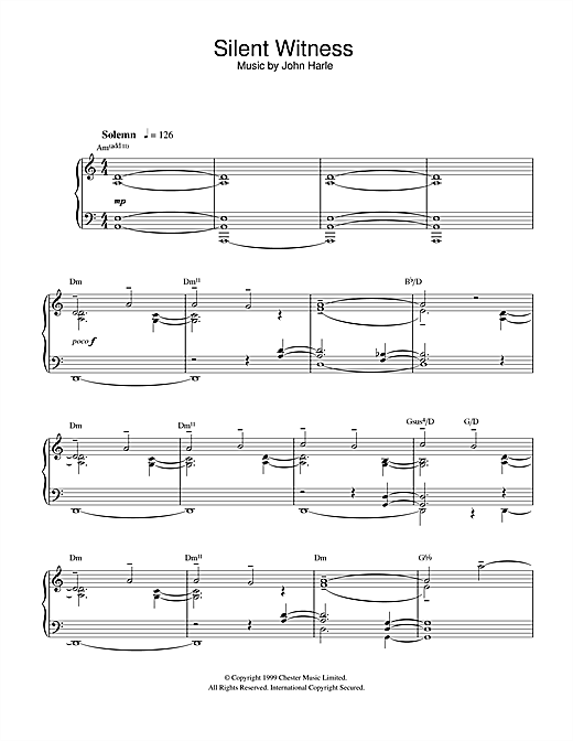Preview John Harle Silent Witness Film and TV sheet music, notes and chords for Piano, SKU: 32343 sheet music, piano notes, chords, guitar tabs, score, transpose, transcribe, how to play, guide, download, learn, tutorial, progression, song, artist, awards, billboard, mtv, vh1, tour, single, album, release