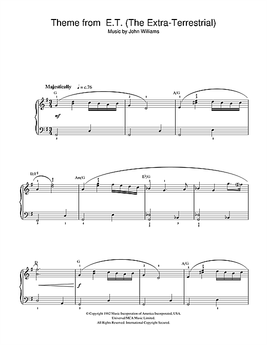 Preview John Williams Theme From E.T. (The Extra-Terrestrial) Film and TV sheet music, notes and chords for Easy Piano, SKU: 32350 sheet music, piano notes, chords, guitar tabs, score, transpose, transcribe, how to play, guide, download, learn, tutorial, progression, song, artist, awards, billboard, mtv, vh1, tour, single, album, release