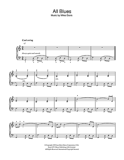 Preview Miles Davis All Blues Jazz sheet music, notes and chords for Beginner Piano, SKU: 32352 sheet music, piano notes, chords, guitar tabs, score, transpose, transcribe, how to play, guide, download, learn, tutorial, progression, song, artist, awards, billboard, mtv, vh1, tour, single, album, release