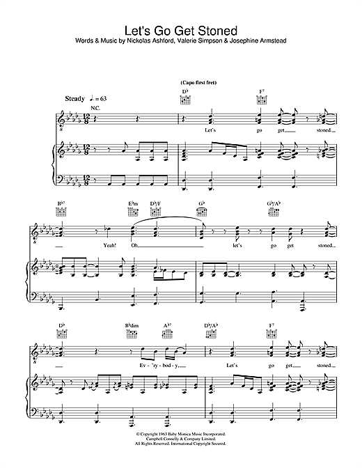 Preview Ray Charles Let's Go Get Stoned Soul sheet music, notes and chords for Piano, Vocal & Guitar, SKU: 32353 sheet music, piano notes, chords, guitar tabs, score, transpose, transcribe, how to play, guide, download, learn, tutorial, progression, song, artist, awards, billboard, mtv, vh1, tour, single, album, release