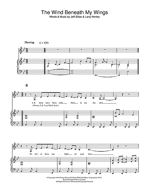 Preview Bette Midler The Wind Beneath My Wings Pop sheet music, notes and chords for Piano & Vocal, SKU: 32369 sheet music, piano notes, chords, guitar tabs, score, transpose, transcribe, how to play, guide, download, learn, tutorial, progression, song, artist, awards, billboard, mtv, vh1, tour, single, album, release