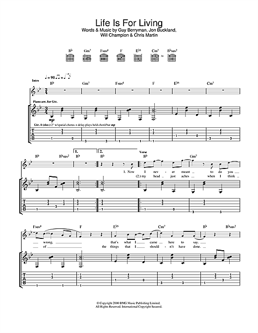 Preview Coldplay Life Is For Living Pop sheet music, notes and chords for Guitar Tab, SKU: 32370 sheet music, piano notes, chords, guitar tabs, score, transpose, transcribe, how to play, guide, download, learn, tutorial, progression, song, artist, awards, billboard, mtv, vh1, tour, single, album, release