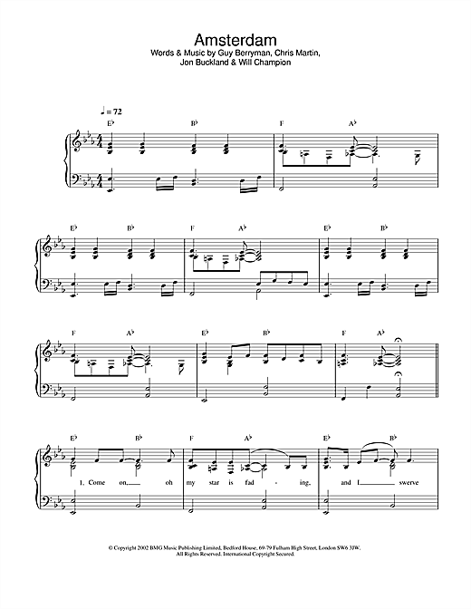 Preview Coldplay Amsterdam Pop sheet music, notes and chords for Easy Piano, SKU: 32373 sheet music, piano notes, chords, guitar tabs, score, transpose, transcribe, how to play, guide, download, learn, tutorial, progression, song, artist, awards, billboard, mtv, vh1, tour, single, album, release
