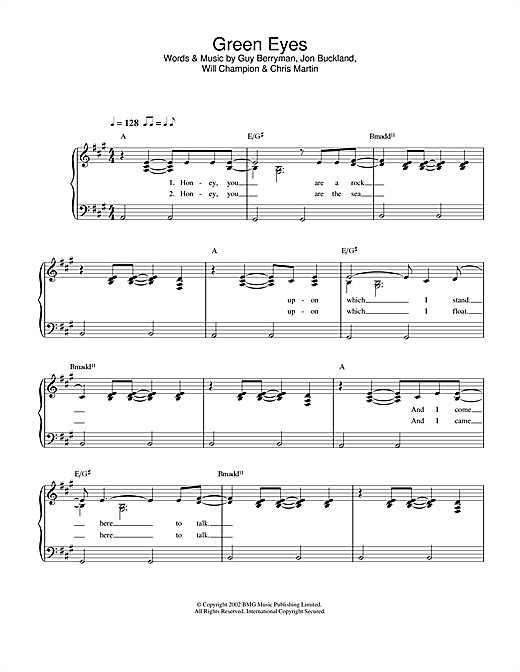 Preview Coldplay Green Eyes Pop sheet music, notes and chords for Easy Piano, SKU: 32374 sheet music, piano notes, chords, guitar tabs, score, transpose, transcribe, how to play, guide, download, learn, tutorial, progression, song, artist, awards, billboard, mtv, vh1, tour, single, album, release