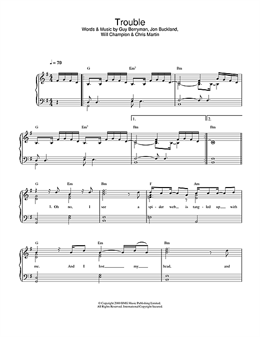 Preview Coldplay Trouble Pop sheet music, notes and chords for Easy Piano, SKU: 32376 sheet music, piano notes, chords, guitar tabs, score, transpose, transcribe, how to play, guide, download, learn, tutorial, progression, song, artist, awards, billboard, mtv, vh1, tour, single, album, release