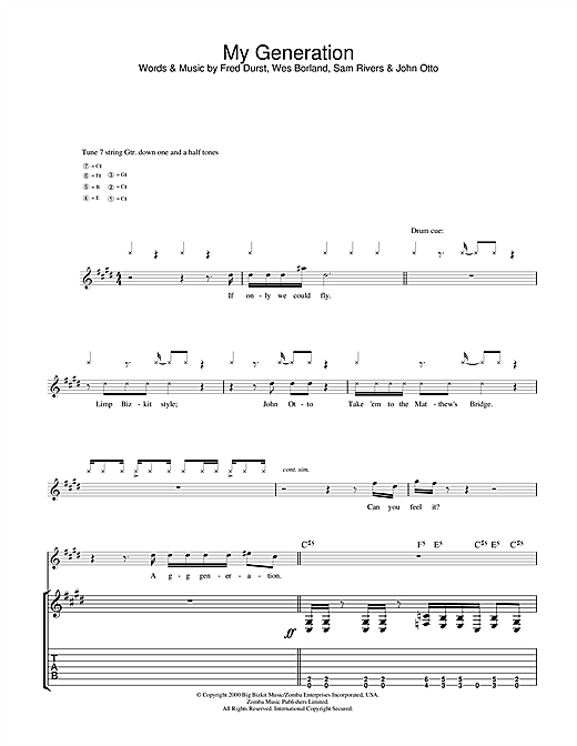 Preview Limp Bizkit My Generation Rock sheet music, notes and chords for Guitar Tab, SKU: 32383 sheet music, piano notes, chords, guitar tabs, score, transpose, transcribe, how to play, guide, download, learn, tutorial, progression, song, artist, awards, billboard, mtv, vh1, tour, single, album, release