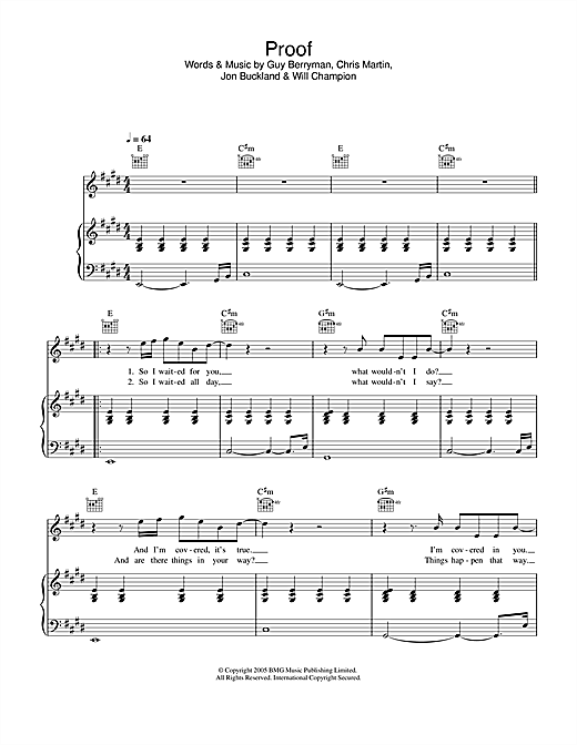Preview Coldplay Proof Rock sheet music, notes and chords for Piano, Vocal & Guitar, SKU: 32390 sheet music, piano notes, chords, guitar tabs, score, transpose, transcribe, how to play, guide, download, learn, tutorial, progression, song, artist, awards, billboard, mtv, vh1, tour, single, album, release