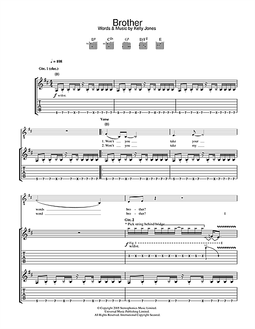 Preview Stereophonics Brother Rock sheet music, notes and chords for Guitar Tab, SKU: 32395 sheet music, piano notes, chords, guitar tabs, score, transpose, transcribe, how to play, guide, download, learn, tutorial, progression, song, artist, awards, billboard, mtv, vh1, tour, single, album, release
