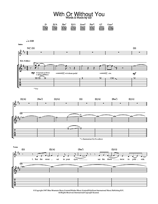 Preview U2 With Or Without You Rock sheet music, notes and chords for Guitar Tab, SKU: 32405 sheet music, piano notes, chords, guitar tabs, score, transpose, transcribe, how to play, guide, download, learn, tutorial, progression, song, artist, awards, billboard, mtv, vh1, tour, single, album, release