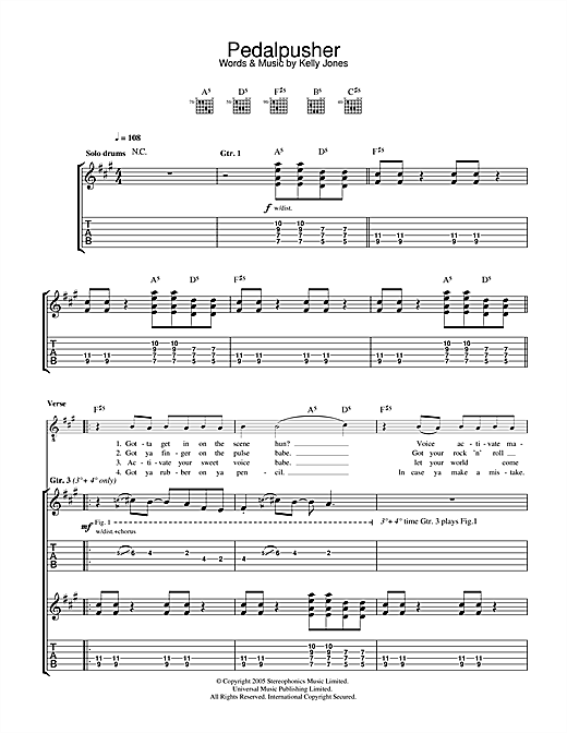 Preview Stereophonics Pedalpusher Rock sheet music, notes and chords for Guitar Tab, SKU: 32427 sheet music, piano notes, chords, guitar tabs, score, transpose, transcribe, how to play, guide, download, learn, tutorial, progression, song, artist, awards, billboard, mtv, vh1, tour, single, album, release