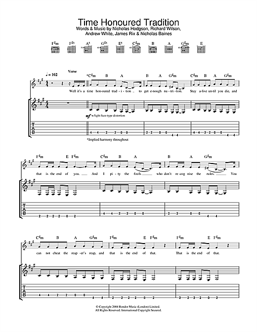 Preview Kaiser Chiefs Time Honoured Tradition Rock sheet music, notes and chords for Guitar Tab, SKU: 32435 sheet music, piano notes, chords, guitar tabs, score, transpose, transcribe, how to play, guide, download, learn, tutorial, progression, song, artist, awards, billboard, mtv, vh1, tour, single, album, release