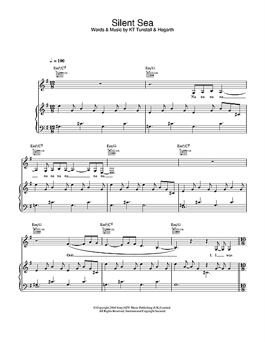 Preview KT Tunstall Silent Sea Pop sheet music, notes and chords for Piano, Vocal & Guitar (Right-Hand Melody), SKU: 32455 sheet music, piano notes, chords, guitar tabs, score, transpose, transcribe, how to play, guide, download, learn, tutorial, progression, song, artist, awards, billboard, mtv, vh1, tour, single, album, release