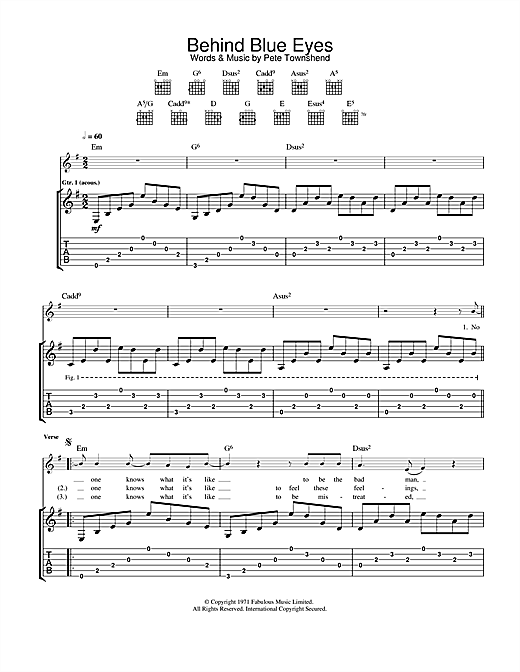 Preview Limp Bizkit Behind Blue Eyes Rock sheet music, notes and chords for Guitar Tab, SKU: 32471 sheet music, piano notes, chords, guitar tabs, score, transpose, transcribe, how to play, guide, download, learn, tutorial, progression, song, artist, awards, billboard, mtv, vh1, tour, single, album, release