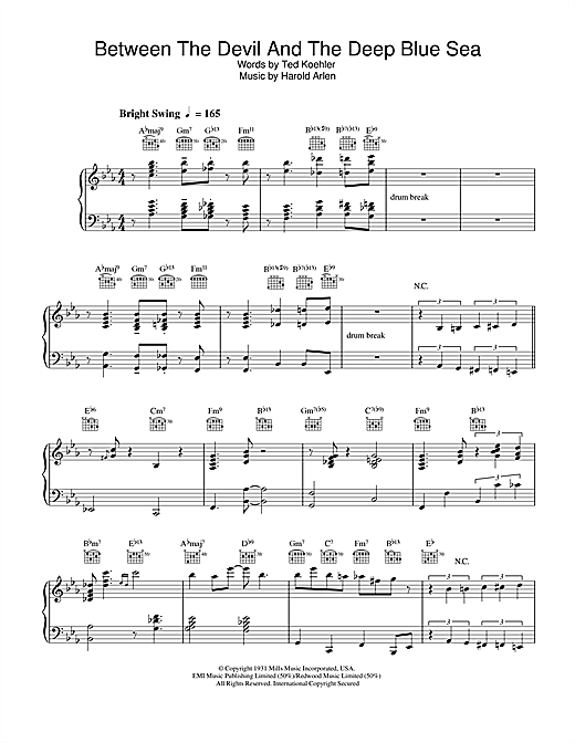 Preview Diana Krall Between The Devil And The Deep Blue Sea Jazz sheet music, notes and chords for Piano, SKU: 32481 sheet music, piano notes, chords, guitar tabs, score, transpose, transcribe, how to play, guide, download, learn, tutorial, progression, song, artist, awards, billboard, mtv, vh1, tour, single, album, release