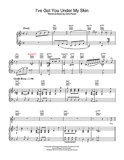Preview Diana Krall I've Got You Under My Skin Jazz sheet music, notes and chords for Piano, Vocal & Guitar, SKU: 32483 sheet music, piano notes, chords, guitar tabs, score, transpose, transcribe, how to play, guide, download, learn, tutorial, progression, song, artist, awards, billboard, mtv, vh1, tour, single, album, release