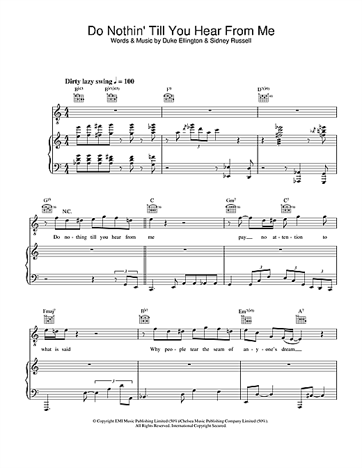 Preview Diana Krall Do Nothin' Till You Hear From Me Jazz sheet music, notes and chords for Piano, Vocal & Guitar, SKU: 32491 sheet music, piano notes, chords, guitar tabs, score, transpose, transcribe, how to play, guide, download, learn, tutorial, progression, song, artist, awards, billboard, mtv, vh1, tour, single, album, release