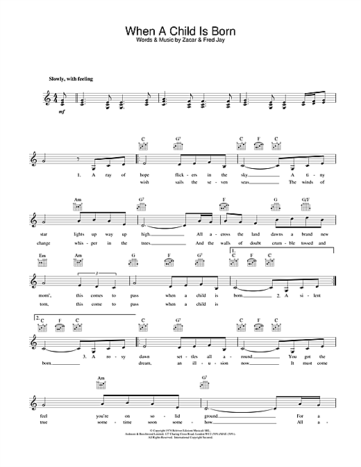 Preview Fred Jay When A Child Is Born Christmas sheet music, notes and chords for Melody Line, Lyrics & Chords, SKU: 32494 sheet music, piano notes, chords, guitar tabs, score, transpose, transcribe, how to play, guide, download, learn, tutorial, progression, song, artist, awards, billboard, mtv, vh1, tour, single, album, release