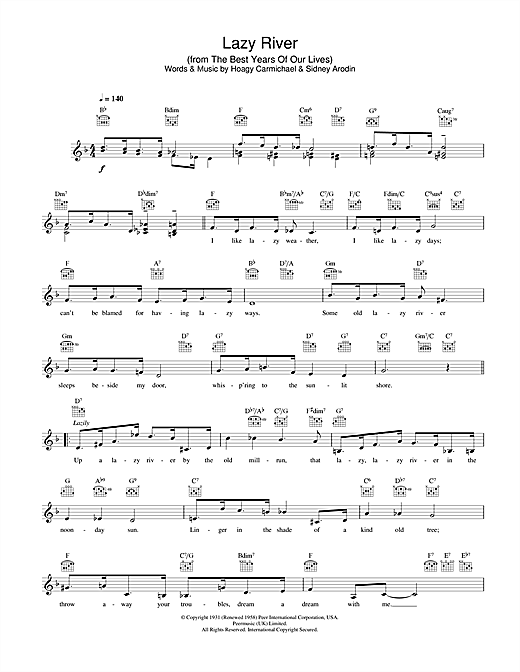 Preview Bobby Darin Lazy River Swing sheet music, notes and chords for Melody Line, Lyrics & Chords, SKU: 32500 sheet music, piano notes, chords, guitar tabs, score, transpose, transcribe, how to play, guide, download, learn, tutorial, progression, song, artist, awards, billboard, mtv, vh1, tour, single, album, release