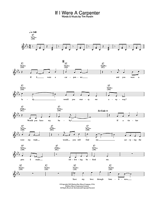 Preview Bobby Darin If I Were A Carpenter Swing sheet music, notes and chords for Melody Line, Lyrics & Chords, SKU: 32501 sheet music, piano notes, chords, guitar tabs, score, transpose, transcribe, how to play, guide, download, learn, tutorial, progression, song, artist, awards, billboard, mtv, vh1, tour, single, album, release