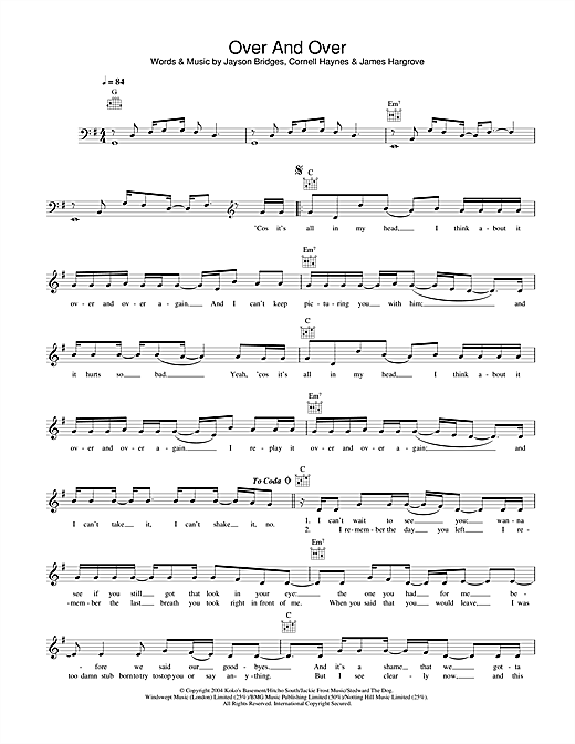 Preview Nelly Over And Over (feat. Tim McGraw) Pop sheet music, notes and chords for Melody Line, Lyrics & Chords, SKU: 32508 sheet music, piano notes, chords, guitar tabs, score, transpose, transcribe, how to play, guide, download, learn, tutorial, progression, song, artist, awards, billboard, mtv, vh1, tour, single, album, release