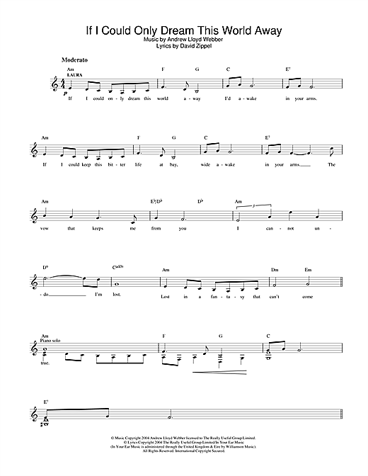 Preview Andrew Lloyd Webber If I Could Only Dream This World Away (from The Woman In White) Musicals sheet music, notes and chords for Melody Line, Lyrics & Chords, SKU: 32511 sheet music, piano notes, chords, guitar tabs, score, transpose, transcribe, how to play, guide, download, learn, tutorial, progression, song, artist, awards, billboard, mtv, vh1, tour, single, album, release