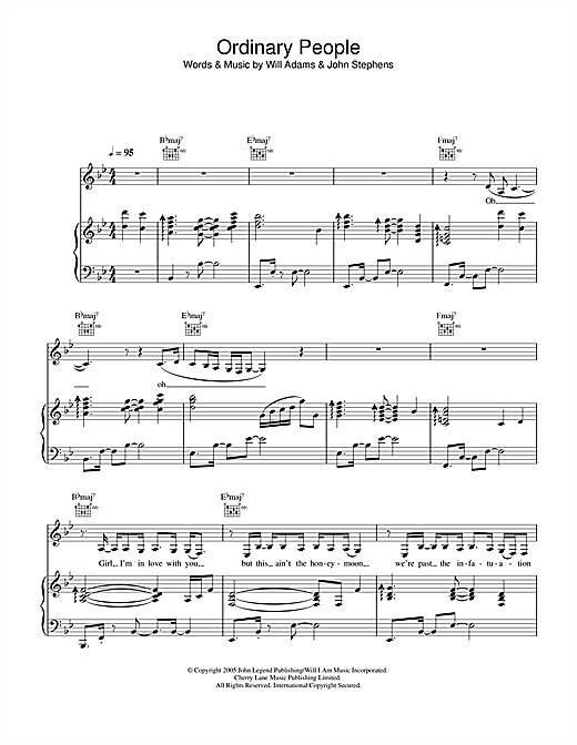 Preview John Legend Ordinary People Pop sheet music, notes and chords for Piano, Vocal & Guitar, SKU: 32519 sheet music, piano notes, chords, guitar tabs, score, transpose, transcribe, how to play, guide, download, learn, tutorial, progression, song, artist, awards, billboard, mtv, vh1, tour, single, album, release