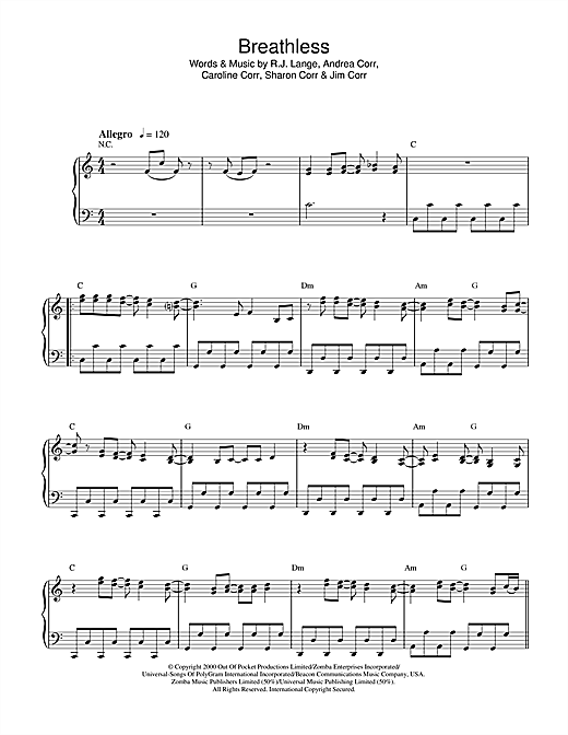 Preview The Corrs Breathless Folk sheet music, notes and chords for Piano, SKU: 32550 sheet music, piano notes, chords, guitar tabs, score, transpose, transcribe, how to play, guide, download, learn, tutorial, progression, song, artist, awards, billboard, mtv, vh1, tour, single, album, release