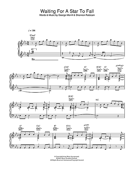 Preview Boy Meets Girl Waiting For A Star To Fall Pop sheet music, notes and chords for Piano, Vocal & Guitar (Right-Hand Melody), SKU: 32567 sheet music, piano notes, chords, guitar tabs, score, transpose, transcribe, how to play, guide, download, learn, tutorial, progression, song, artist, awards, billboard, mtv, vh1, tour, single, album, release
