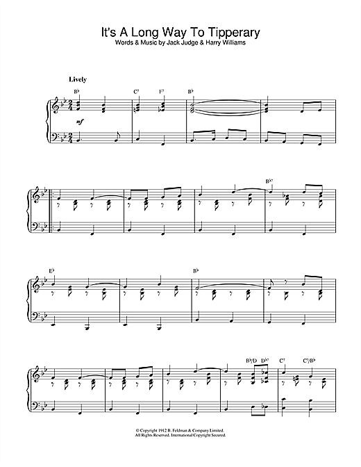 Preview Jack Judge It's A Long Way To Tipperary Traditional sheet music, notes and chords for Piano, SKU: 32571 sheet music, piano notes, chords, guitar tabs, score, transpose, transcribe, how to play, guide, download, learn, tutorial, progression, song, artist, awards, billboard, mtv, vh1, tour, single, album, release