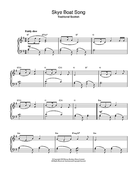 Preview Traditional The Skye Boat Song Traditional sheet music, notes and chords for Piano, SKU: 32576 sheet music, piano notes, chords, guitar tabs, score, transpose, transcribe, how to play, guide, download, learn, tutorial, progression, song, artist, awards, billboard, mtv, vh1, tour, single, album, release