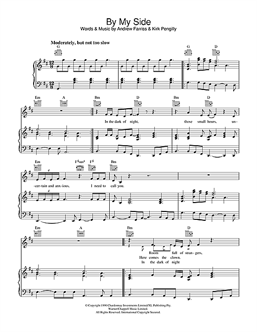 Preview INXS By My Side Rock sheet music, notes and chords for Piano, Vocal & Guitar (Right-Hand Melody), SKU: 32638 sheet music, piano notes, chords, guitar tabs, score, transpose, transcribe, how to play, guide, download, learn, tutorial, progression, song, artist, awards, billboard, mtv, vh1, tour, single, album, release