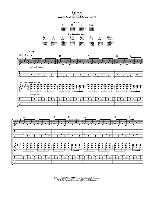 Preview Razorlight Vice Rock sheet music, notes and chords for Guitar Tab, SKU: 32659 sheet music, piano notes, chords, guitar tabs, score, transpose, transcribe, how to play, guide, download, learn, tutorial, progression, song, artist, awards, billboard, mtv, vh1, tour, single, album, release