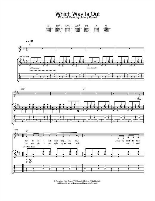 Preview Razorlight Which Way Is Out Rock sheet music, notes and chords for Guitar Tab, SKU: 32660 sheet music, piano notes, chords, guitar tabs, score, transpose, transcribe, how to play, guide, download, learn, tutorial, progression, song, artist, awards, billboard, mtv, vh1, tour, single, album, release