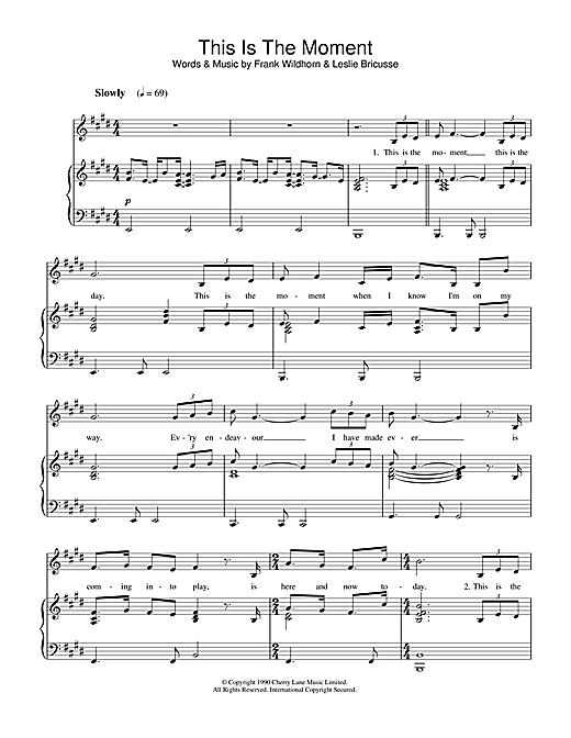 Preview Leslie Bricusse This Is The Moment Musicals sheet music, notes and chords for Piano & Vocal, SKU: 32668 sheet music, piano notes, chords, guitar tabs, score, transpose, transcribe, how to play, guide, download, learn, tutorial, progression, song, artist, awards, billboard, mtv, vh1, tour, single, album, release