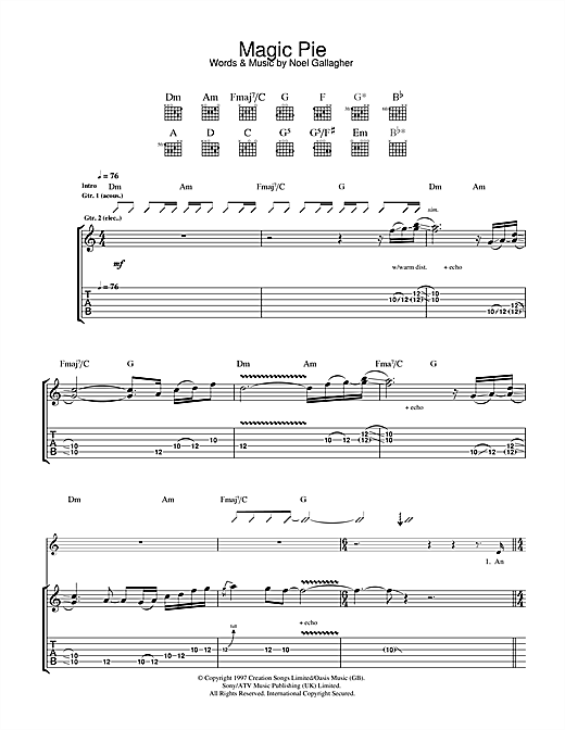 Preview Oasis Magic Pie Rock sheet music, notes and chords for Guitar Tab, SKU: 32701 sheet music, piano notes, chords, guitar tabs, score, transpose, transcribe, how to play, guide, download, learn, tutorial, progression, song, artist, awards, billboard, mtv, vh1, tour, single, album, release