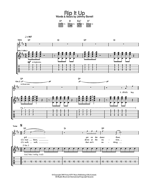 Preview Razorlight Rip It Up Rock sheet music, notes and chords for Guitar Tab, SKU: 32705 sheet music, piano notes, chords, guitar tabs, score, transpose, transcribe, how to play, guide, download, learn, tutorial, progression, song, artist, awards, billboard, mtv, vh1, tour, single, album, release