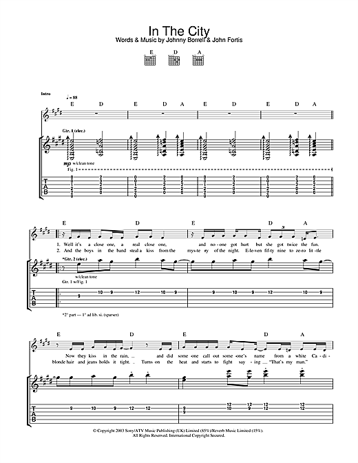 Preview Razorlight In The City Rock sheet music, notes and chords for Guitar Tab, SKU: 32707 sheet music, piano notes, chords, guitar tabs, score, transpose, transcribe, how to play, guide, download, learn, tutorial, progression, song, artist, awards, billboard, mtv, vh1, tour, single, album, release
