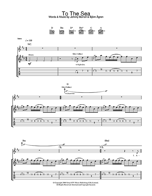 Preview Razorlight To The Sea Rock sheet music, notes and chords for Guitar Tab, SKU: 32708 sheet music, piano notes, chords, guitar tabs, score, transpose, transcribe, how to play, guide, download, learn, tutorial, progression, song, artist, awards, billboard, mtv, vh1, tour, single, album, release