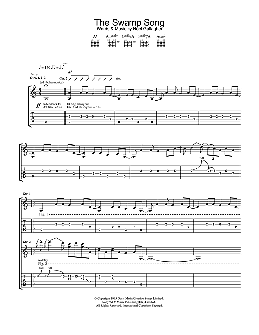 Preview Oasis The Swamp Song Rock sheet music, notes and chords for Guitar Tab, SKU: 32722 sheet music, piano notes, chords, guitar tabs, score, transpose, transcribe, how to play, guide, download, learn, tutorial, progression, song, artist, awards, billboard, mtv, vh1, tour, single, album, release